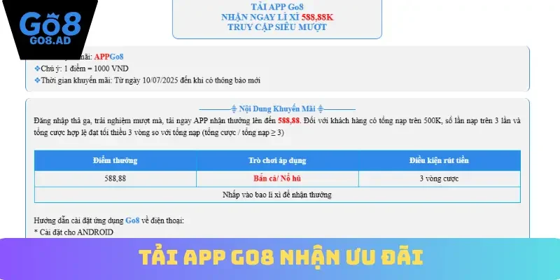 Tải app Go8 nhận ưu đãi